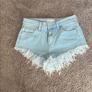 Cello Fringe Jean Shorts